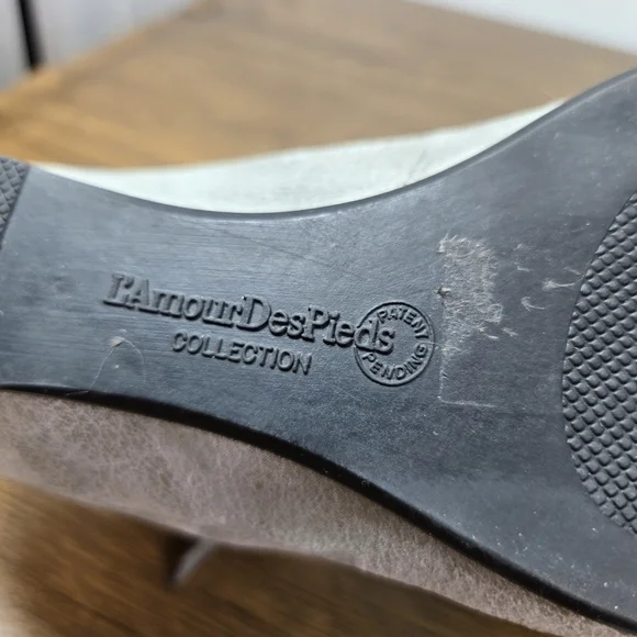 L'Amour Des Pieds Burgogne Gray Leather Slingback Wedge Sandals - Picture 5 of 12